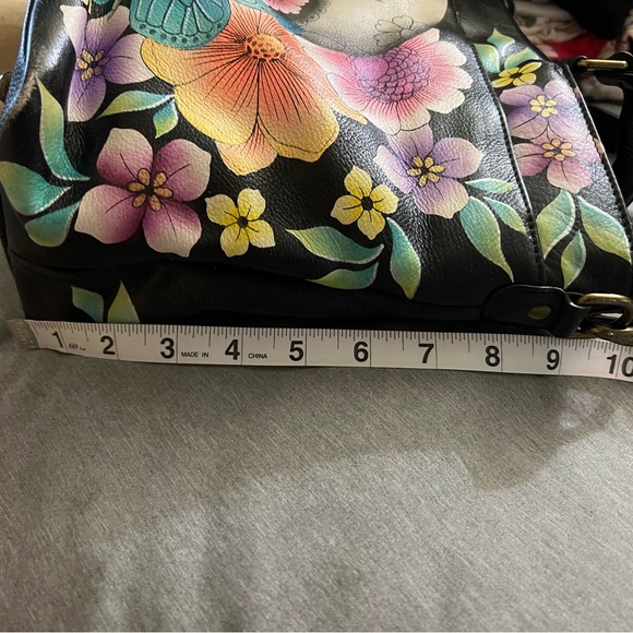 Anuschka Black Bag with Floral and Skull Art - Picture 3 of 4